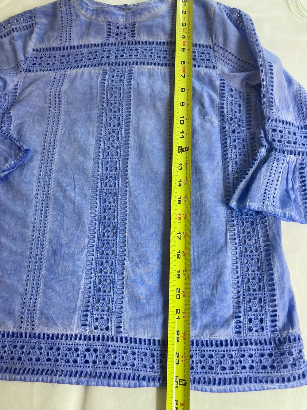 THML Cotton Eyelet Periwinkle Blue 3/4 Bell Sleeve Top Size XS - Picture 12 of 16